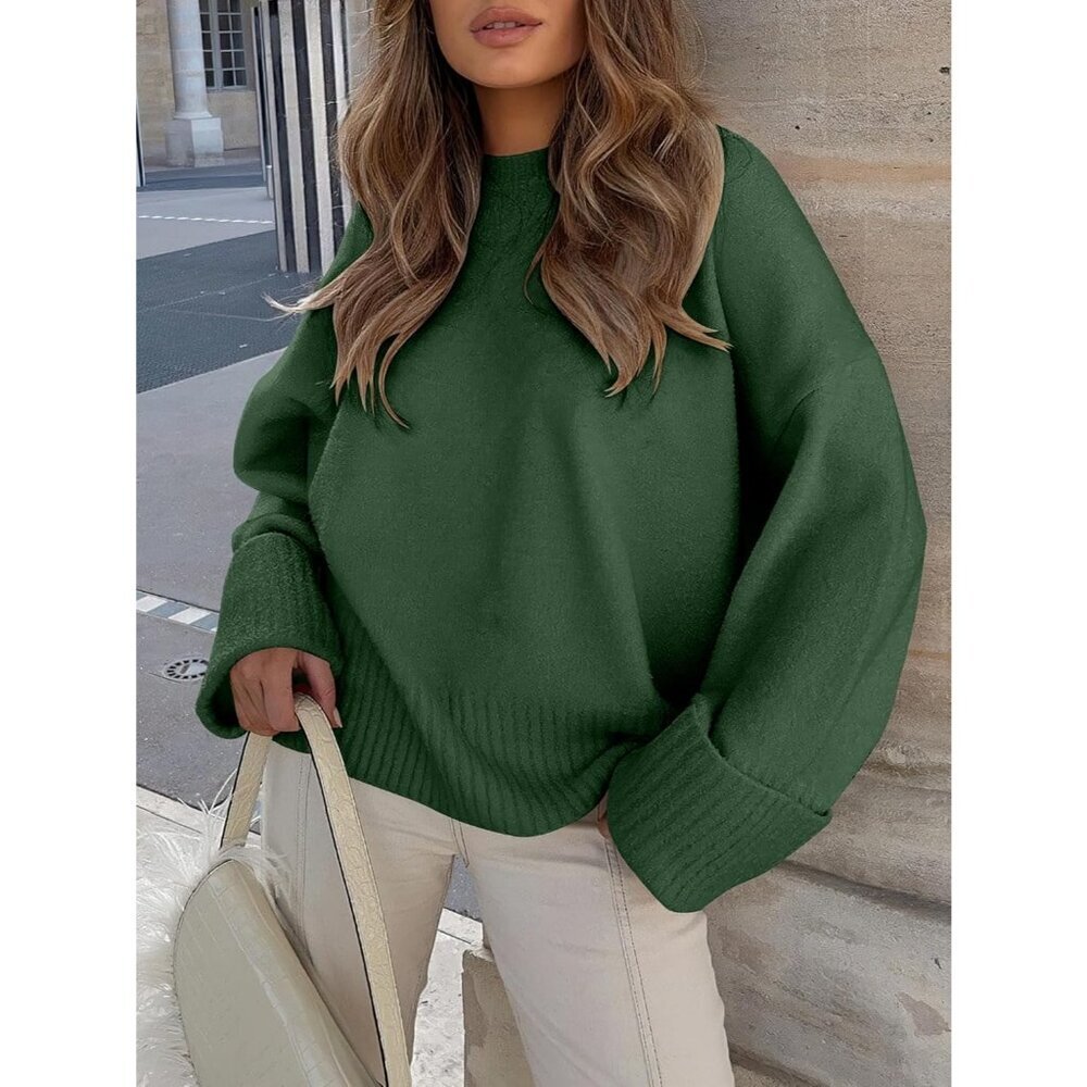Women's Army Green Oversized Long Sleeve Casual Fuzzy Knit Sweaters - Picture 3 of 8